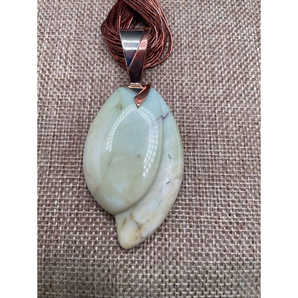 Artisan Green Stone Leaf Pendant Necklace on Copper Multi-Strand Chain - Picture 8 of 10